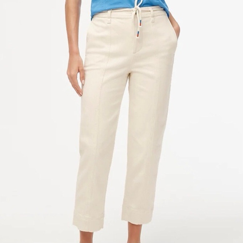 J Crew Cream Cropped straight-leg pants jean all-day stretch w rope-tie waist 27